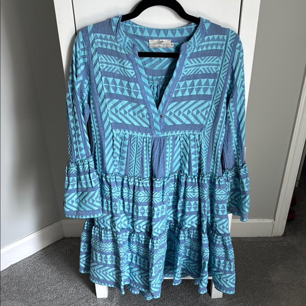 Devotion TWINS Blue Tiered Tunic with Mandarin Collar